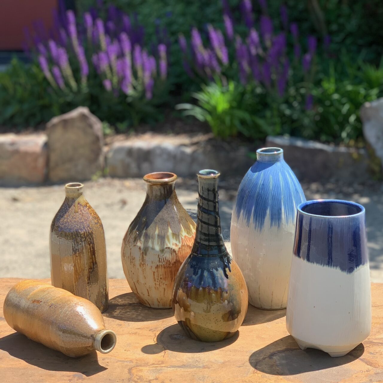 Julia Mann finished pots grouping of vases, multiple glazes Julia Mann finished pots grouping of vases, multiple glazes